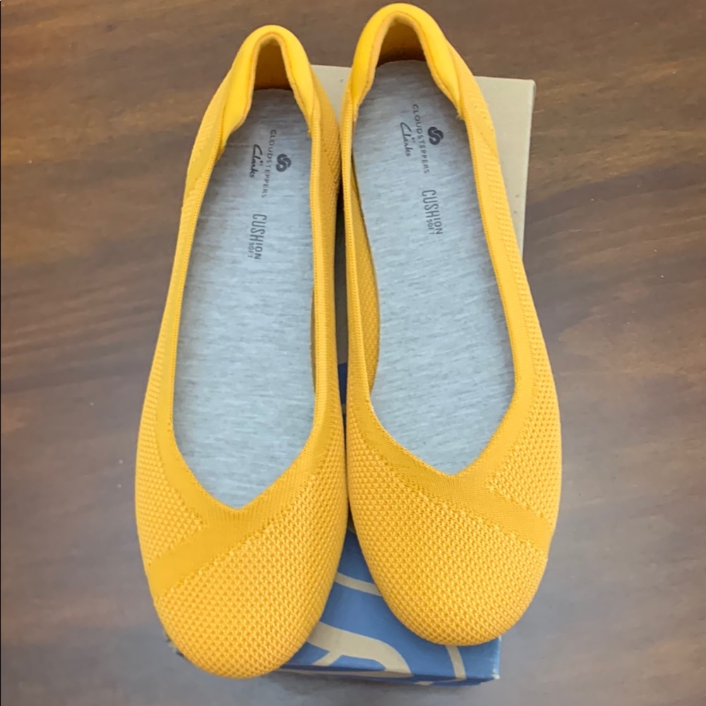 Clarks Yellow Flats with Textured Design